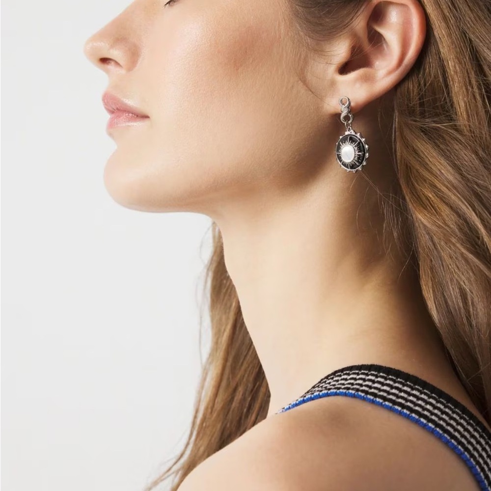 White House Black Market Silver and Black Classic Drop Earrings